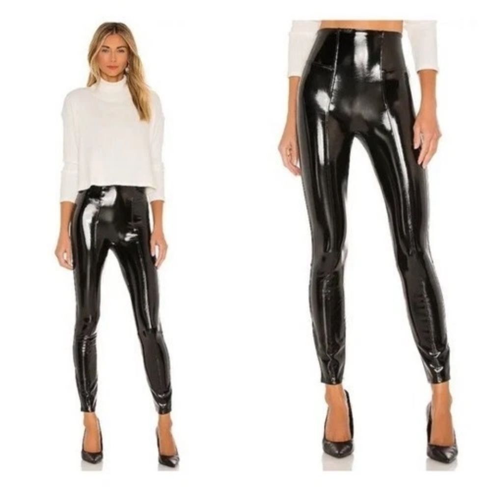 SPANX Sleek Black shaping  High Waist Faux Leather Patent Leggings Size XS NWOT